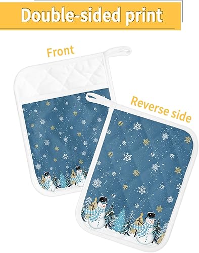 Miniatura 2 de Christmas Snowman 2Pcs Pot Holders for Kitchen, Non Slip & Heat Insulation Terry Cloth Potholder Set with Pocket, Thick Hot Pad Oven Mitts Trivet