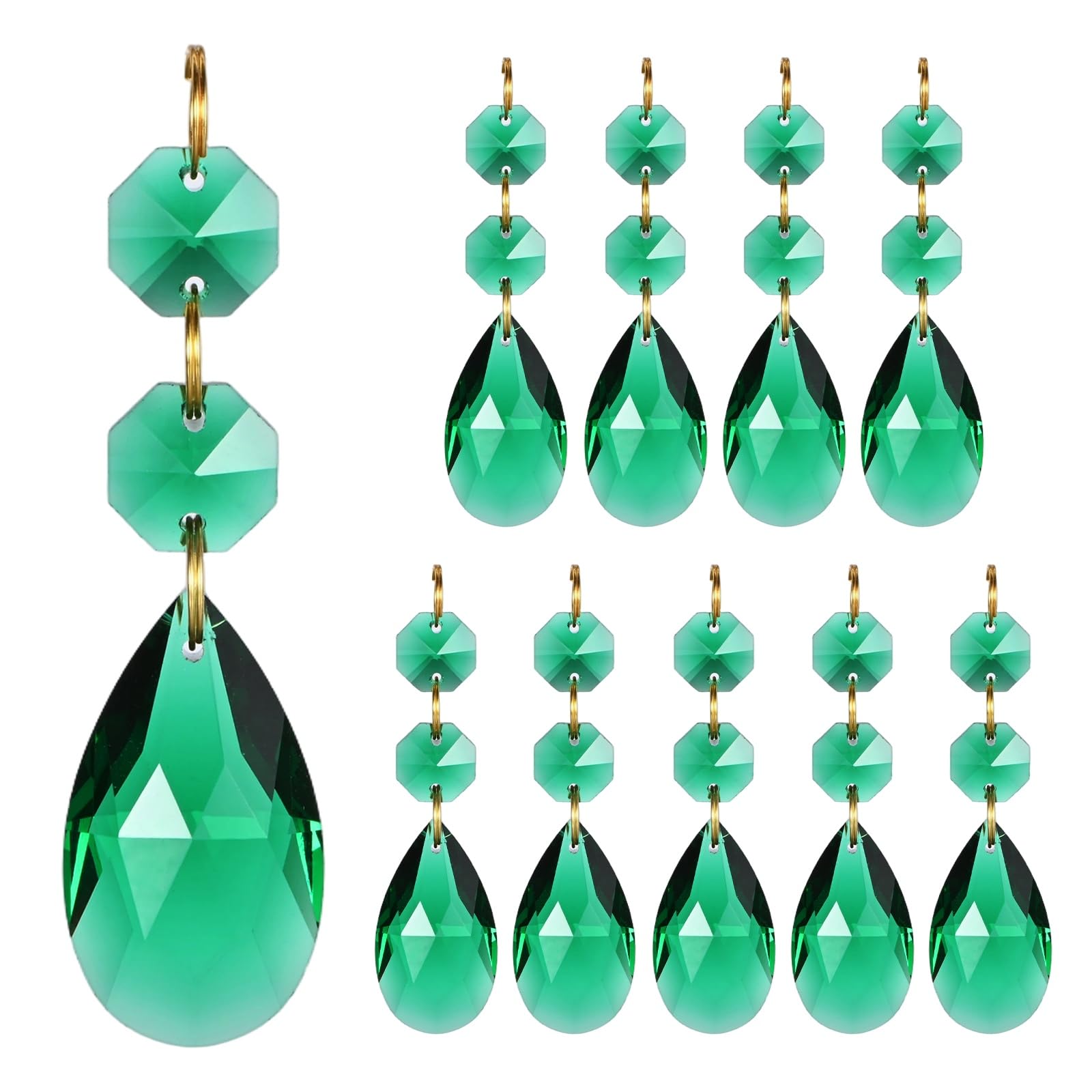M METERXITY 10PCS Crystal Suncatcher 2 Teardrop Prisms Pendants Ornament, 38mm Chandelier Hanging Crystal Sun Catcher Beads for Home Garden Windows Wedding DIY Decoration [Peacock Green]