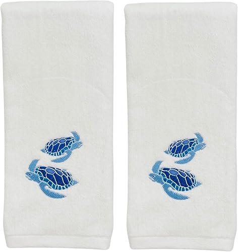 Toallas de mano suaves y absorbentes para baño de invitados de tortuga marina diseño bordado azul turquesa azul real, 2 piezas