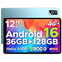 DOOGEE Tab G6 Pro Tablet 12 Pollici, Tablets Android 16, 90Hz 2.4K 36GB RAM+128GB ROM, TF 2TB, Helio G100 Octa-Core PC con sim, 4G LTE, 5G WiFi, 9000mAh, Gemini AI, 13MP+8MP, OTG, FACE ID, Doppi altoparlanti