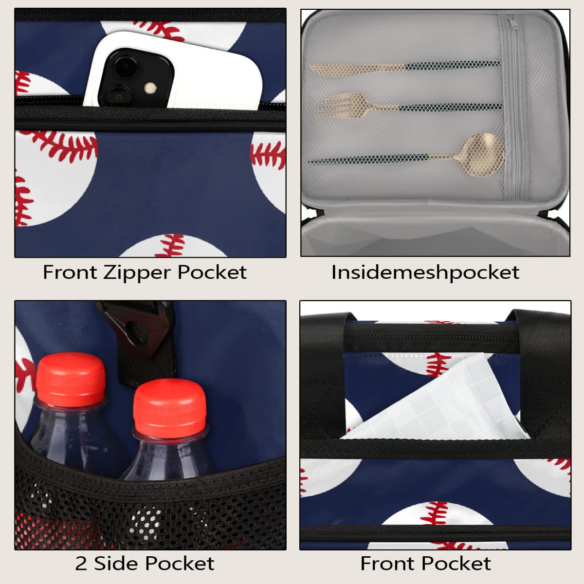 Mexpekil Borsa termica riutilizzabile a prova di perdite, motivo baseball blu, picnic, borsa termica a tema sport, borsa termica per donne, uomini, lavoro, campeggio, spiaggia, ufficio, 24 lattine, 15