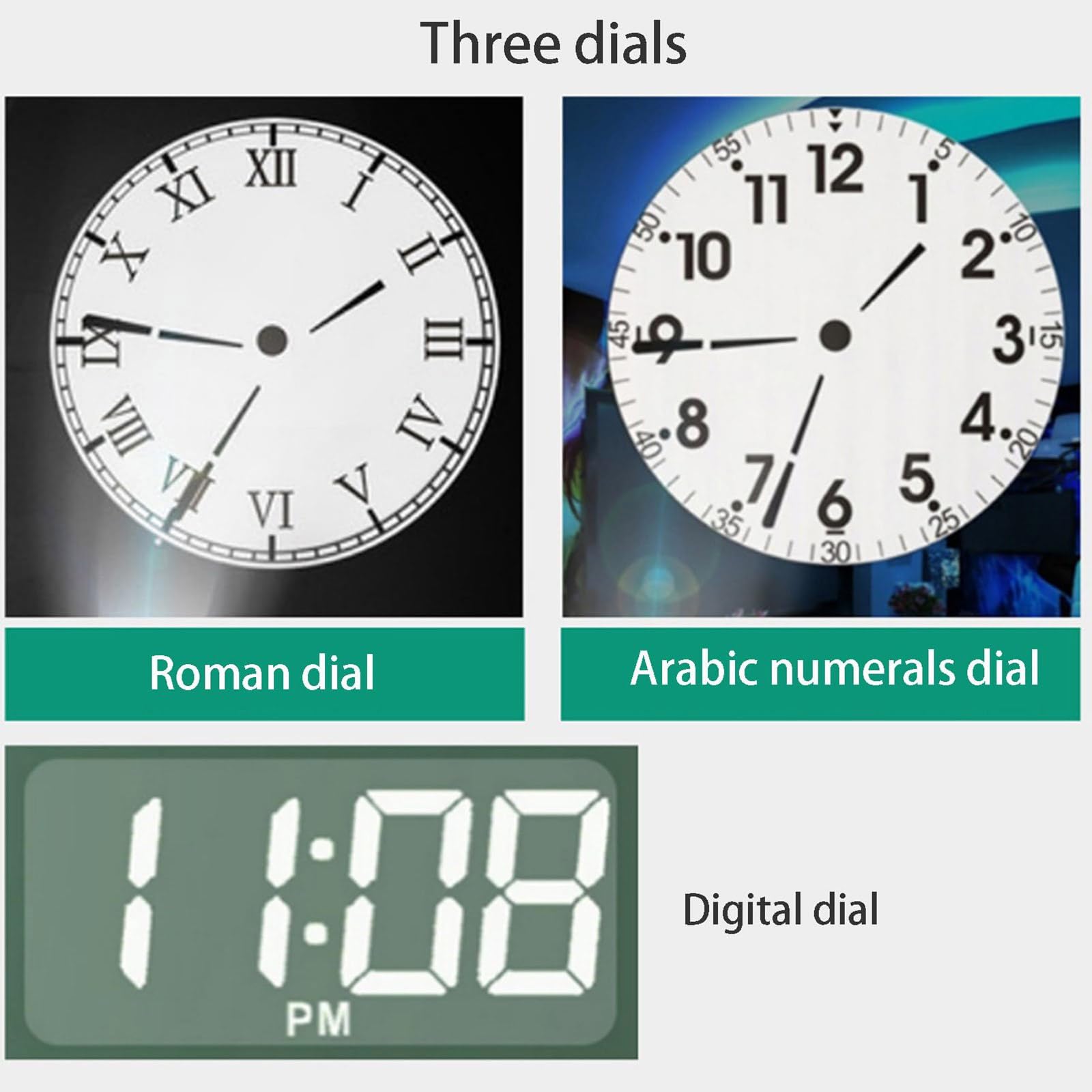 Reloj de proyección analógica LED con control remoto y diapositivas coloridas, números conmutables para dormitorio, sala de estar, reloj de gestión de tiempo