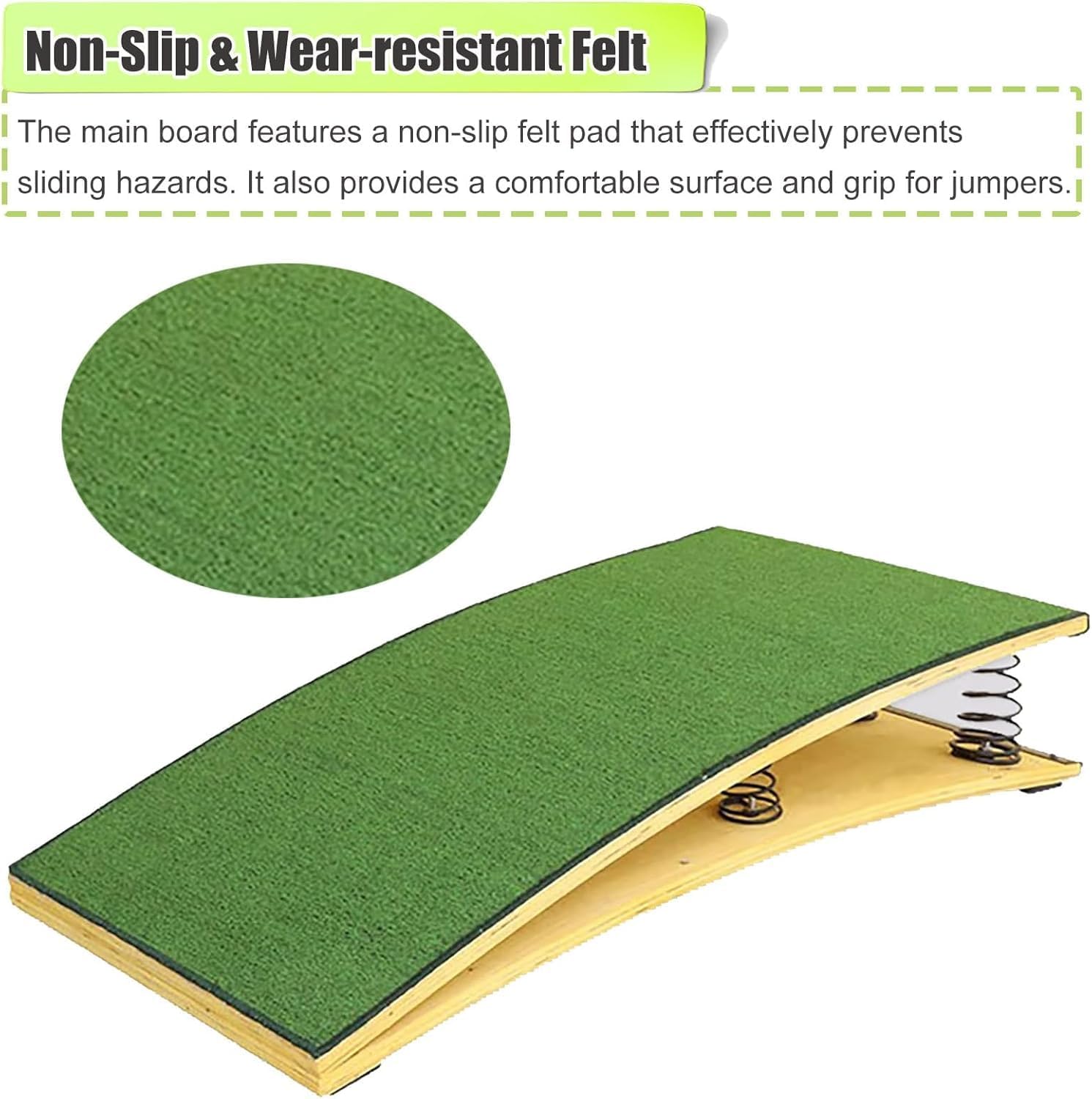 High Jump Spring Board Hardwood Curved Springboard for Long Jump Track and Field Somersault Portable Arts Springboard with 6/9 Spring for Vaulting Training Green Landing Practice Art Project Assisted