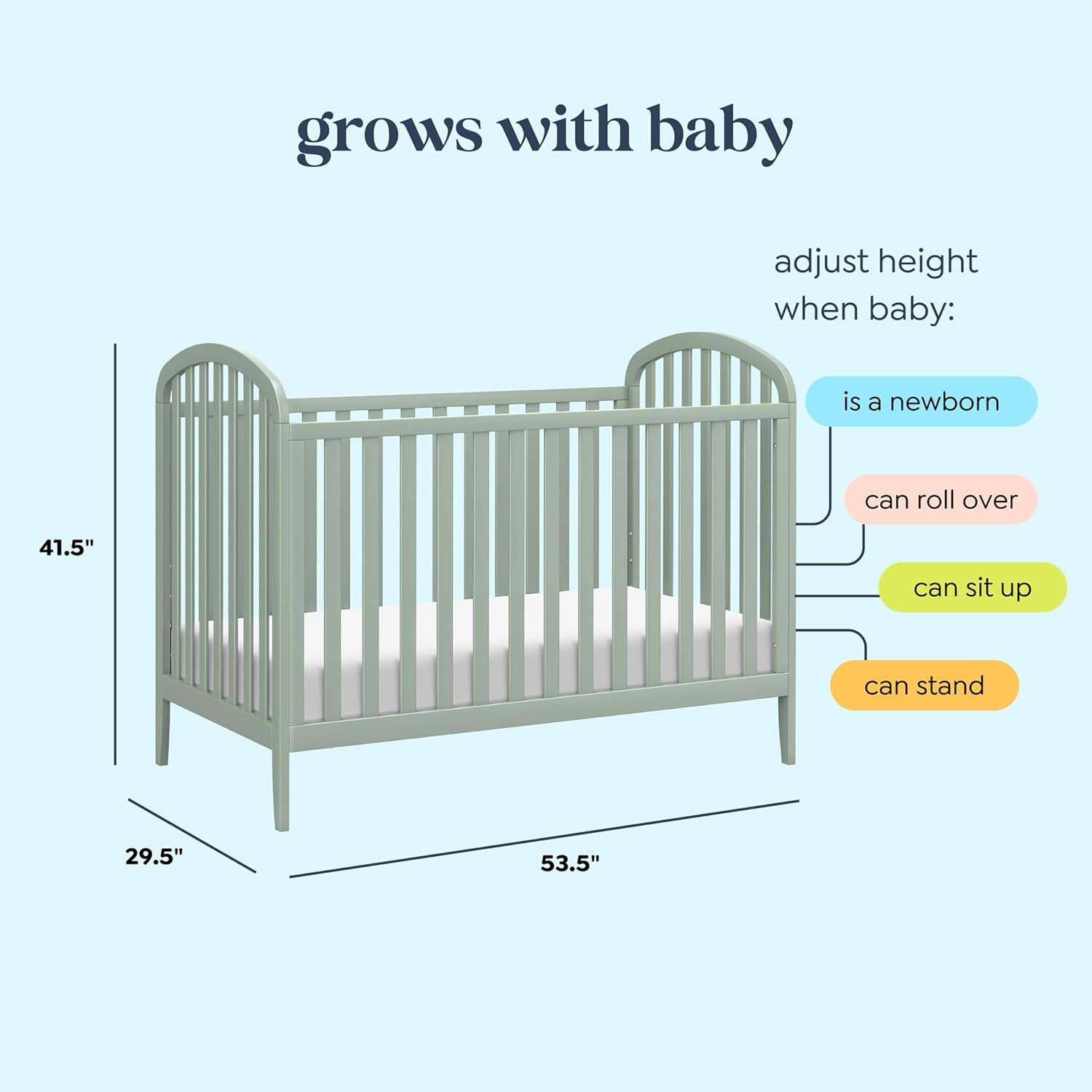 Davinci Beau 3-in-1 Convertible Crib in Light Sage, GREENGUARD Gold Certified, Easy Assembly