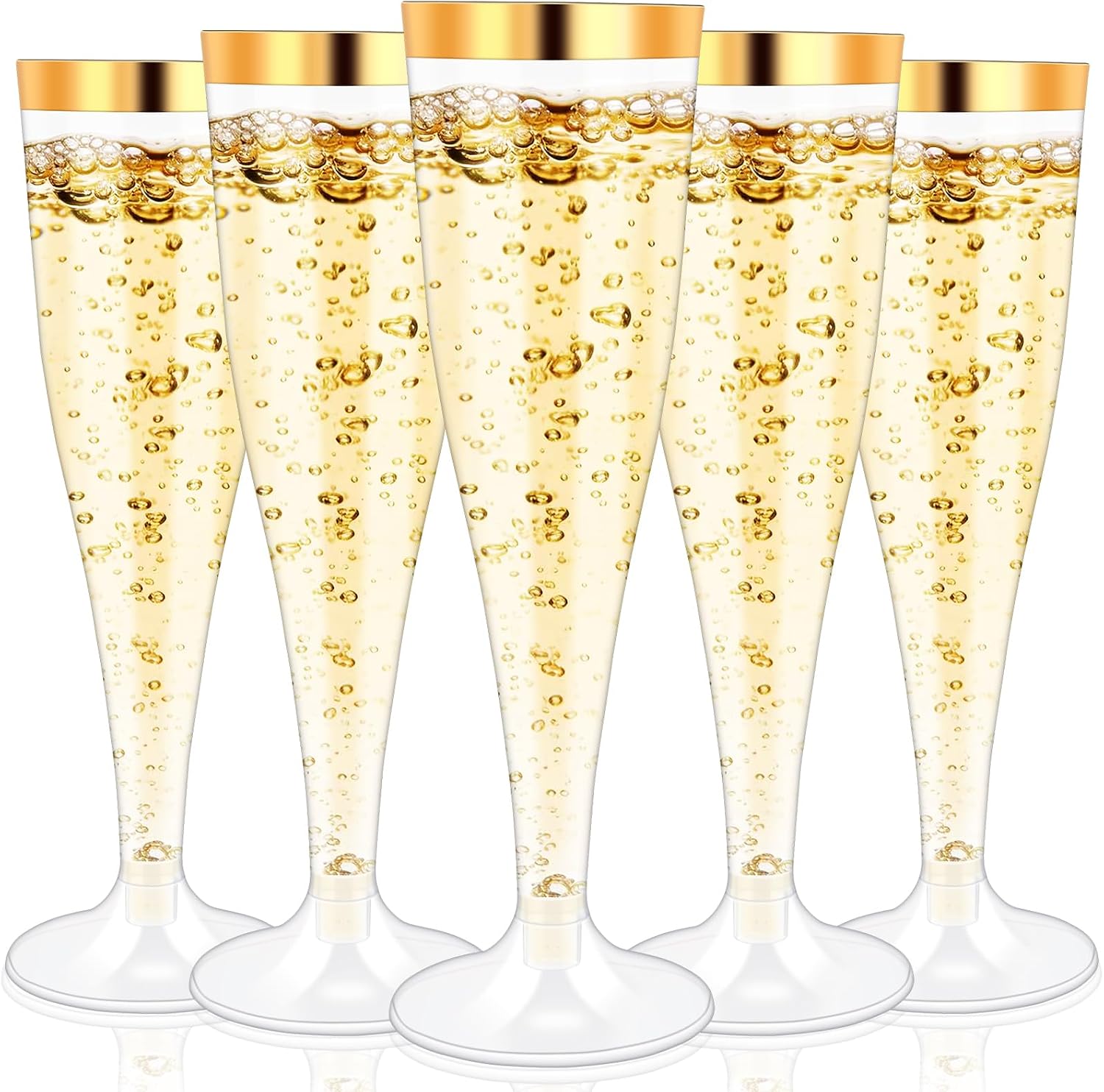 100 Pack Plastic Champagne Flutes 4.5 Oz Disposable Champagne Glasses with Gold Rim Champagne Cups Cocktail Glasses Clear Plastic Toasting Glasses for Wedding Party Birthday