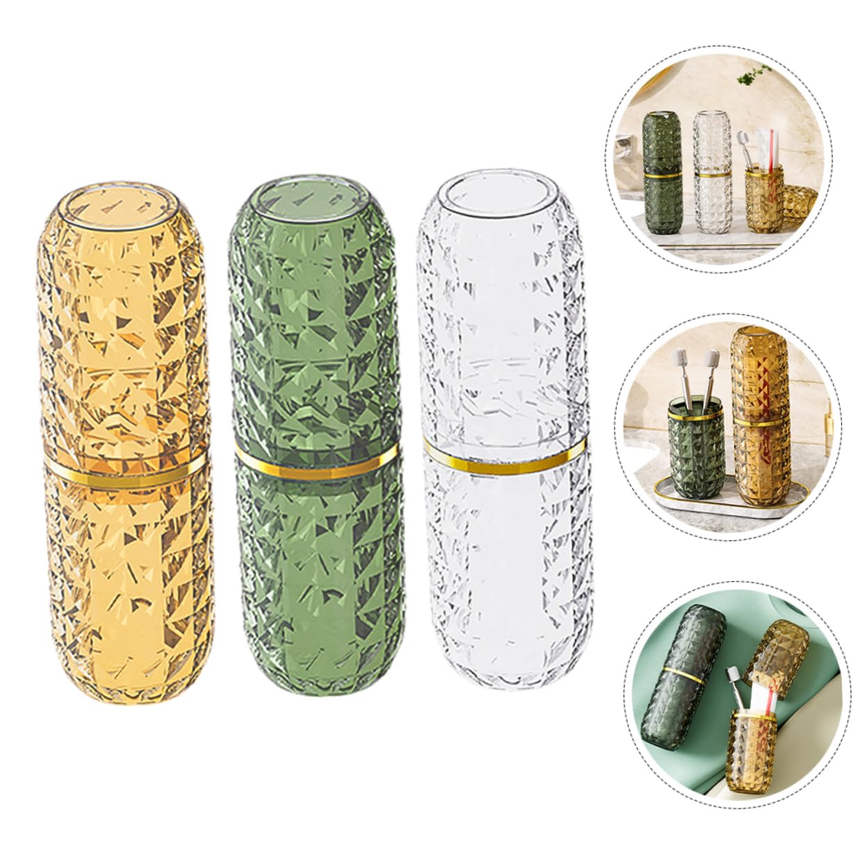 Contenitore per Spazzolini da Denti Portatile 3 Pezzi in Plastica