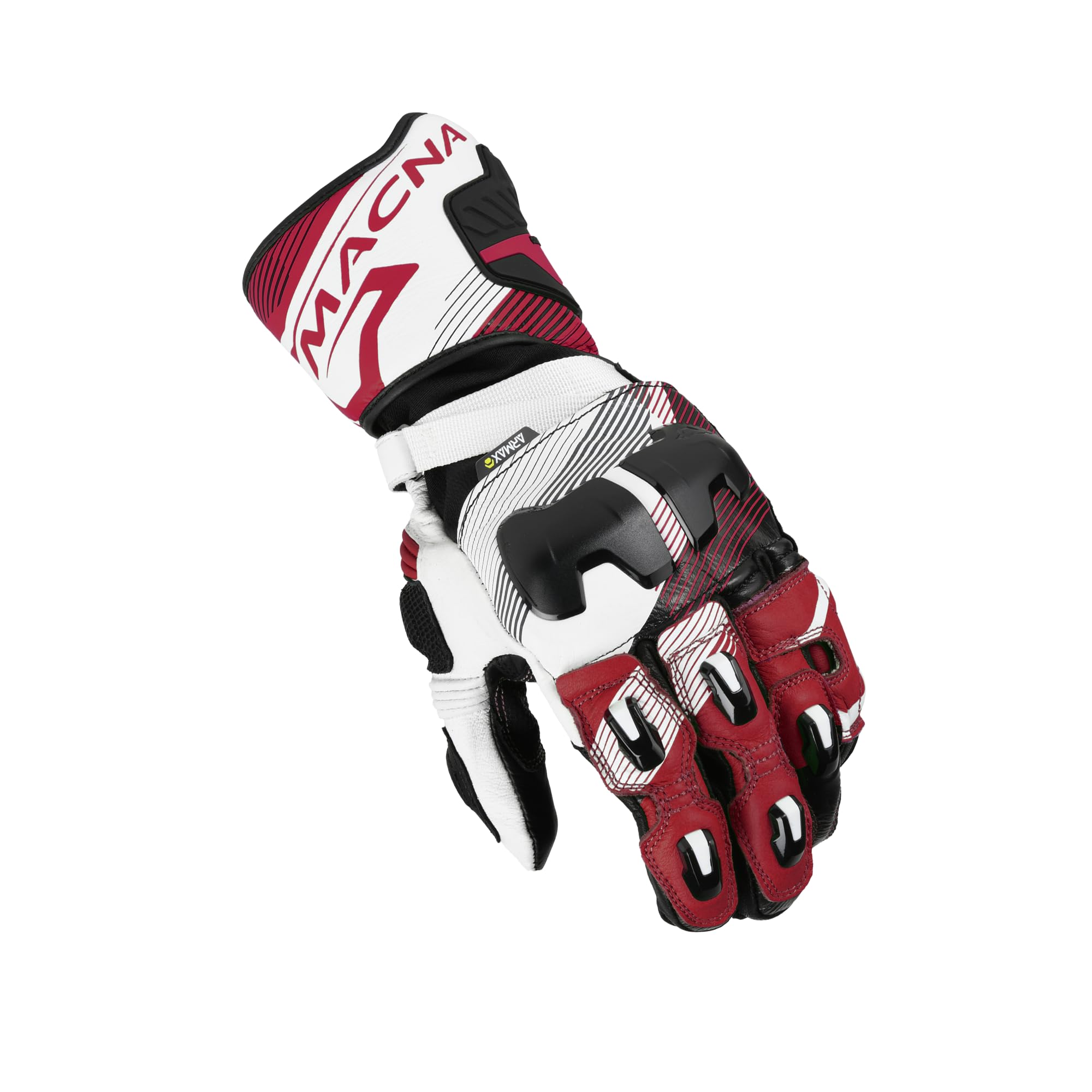 Macna Men's Black/White/Red Powertrack 2.0 Motorcycle Gloves