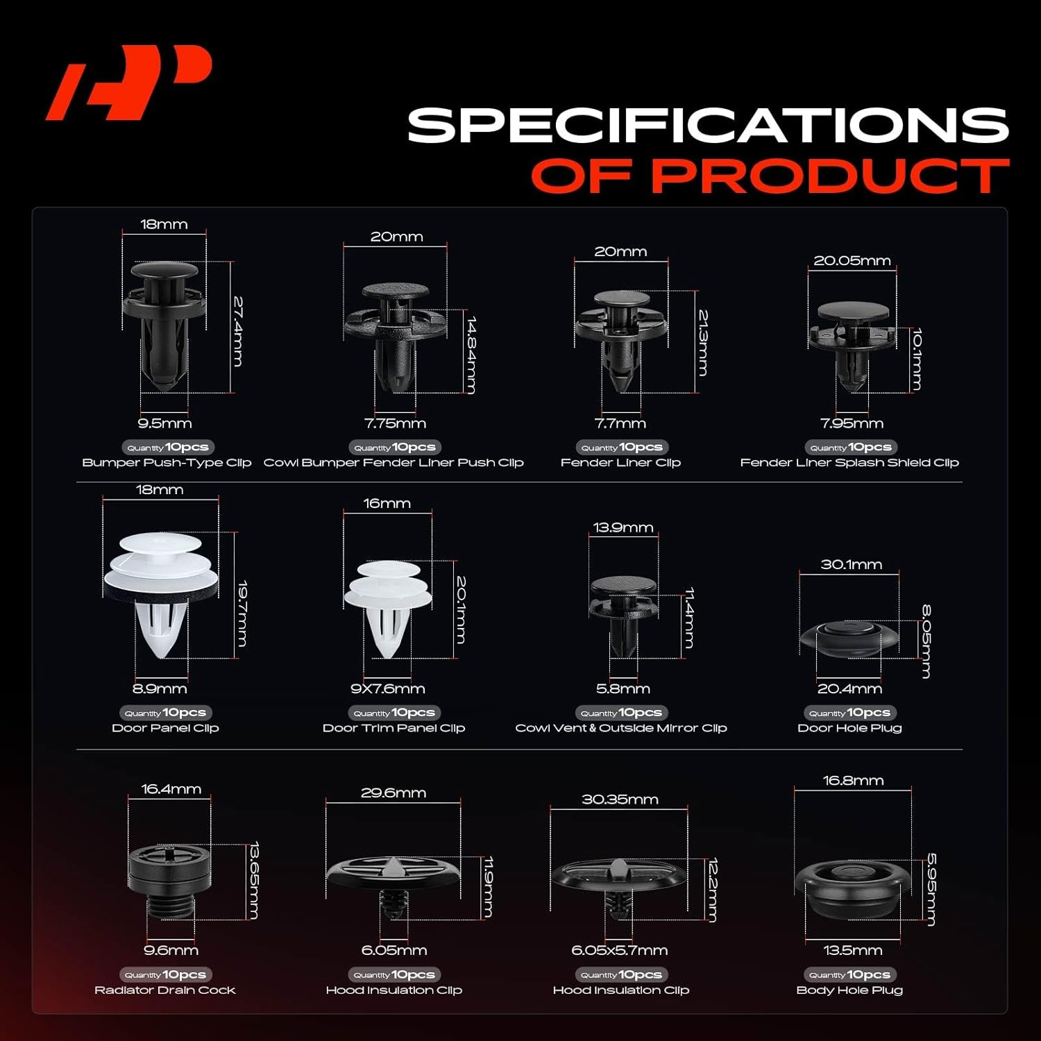 A-Premium 210PCS Bumper Retainer Clips Plastic Rivets Push Retainer Kit 21 Sizes 40.48oz Door Trim Panel Fender Hood Clips Compatible with Nissan Xterra 2005-2015, w/Removal Tool