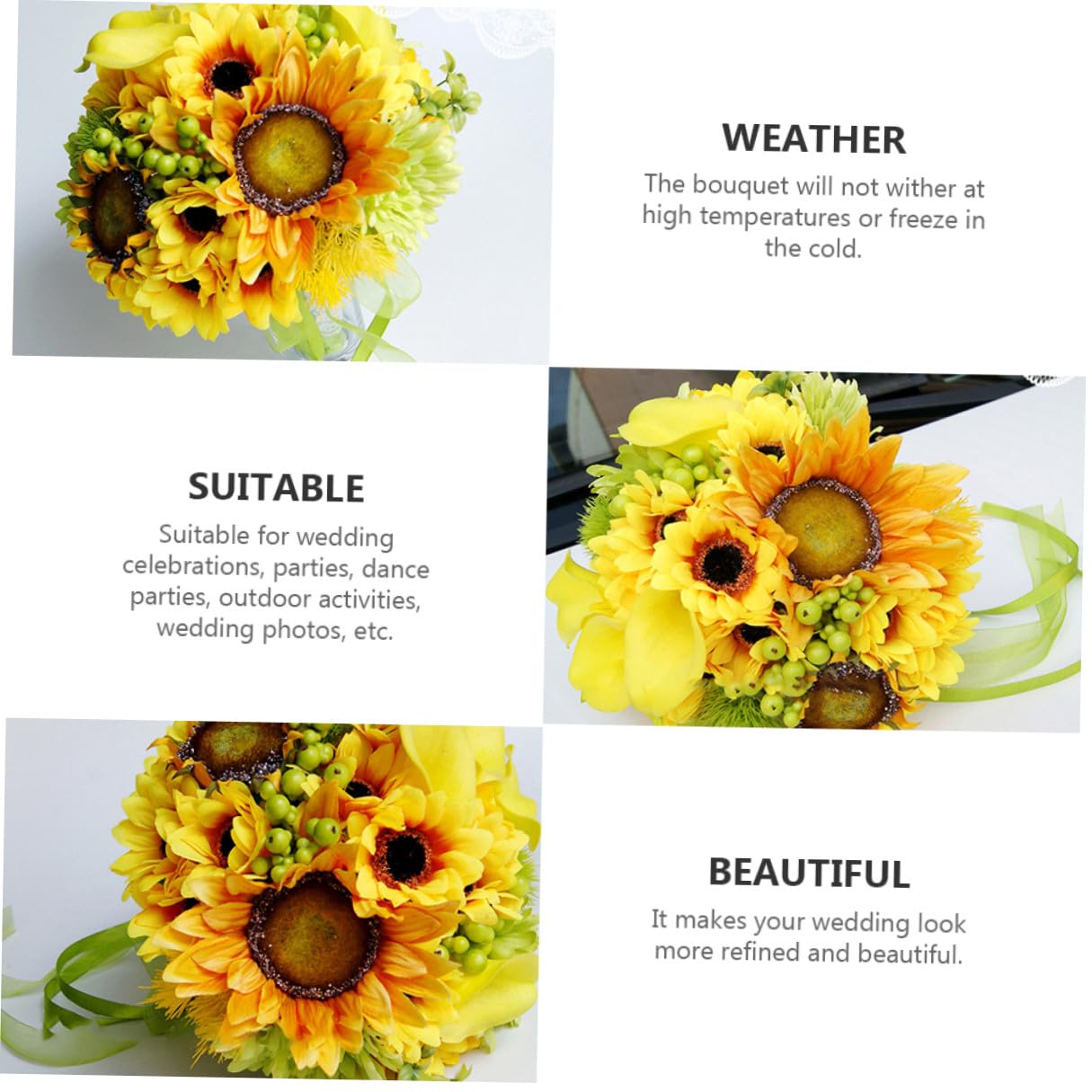 TOYANDONA Künstlicher Brautstrauß Sonnenblumen Pflegeleichter Imitationsstrauß aus Langlebigem Material Dekorative Party Fotorequisite für Hochzeit und Brautwagen