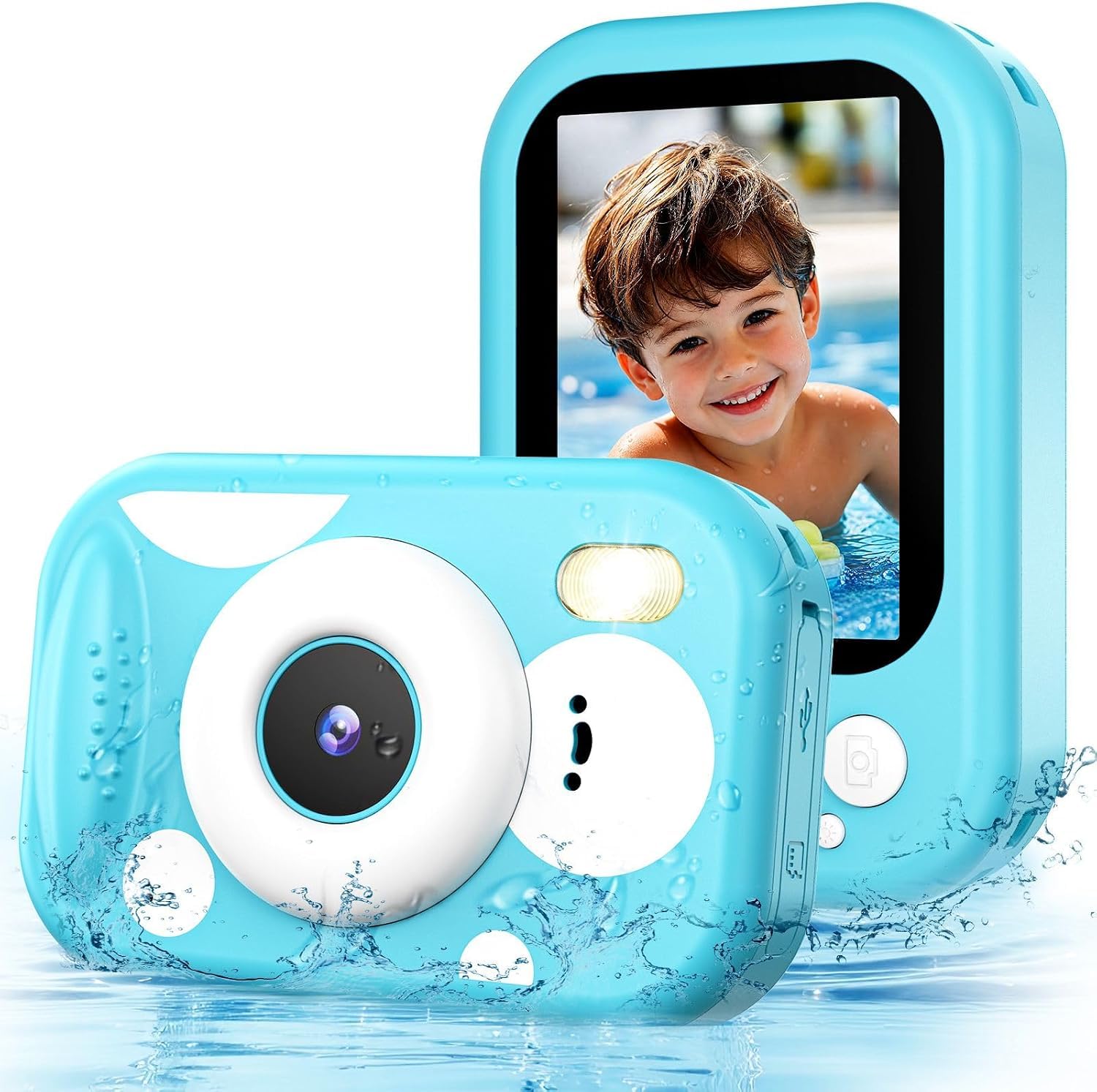 CHAKEYAKE Macchina Fotografica Bambini, 10 m/33FT IP67 Macchina Fotocamera Subacquea con Schermo HD da 2,4", 1080P Fotocamera Digitale, Zoom 10X, Scheda SD, Regalo per Ragazzi e Ragazze 3-12, Blu