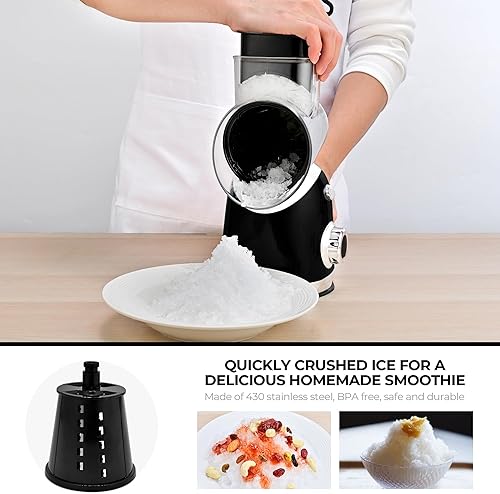 Miniatura 4 de SUSTEAS Rallador rotativo de queso con asa, cortador de verduras con 6 cuchillas intercambiables, succión reforzada, fácil de limpiar, trituradora