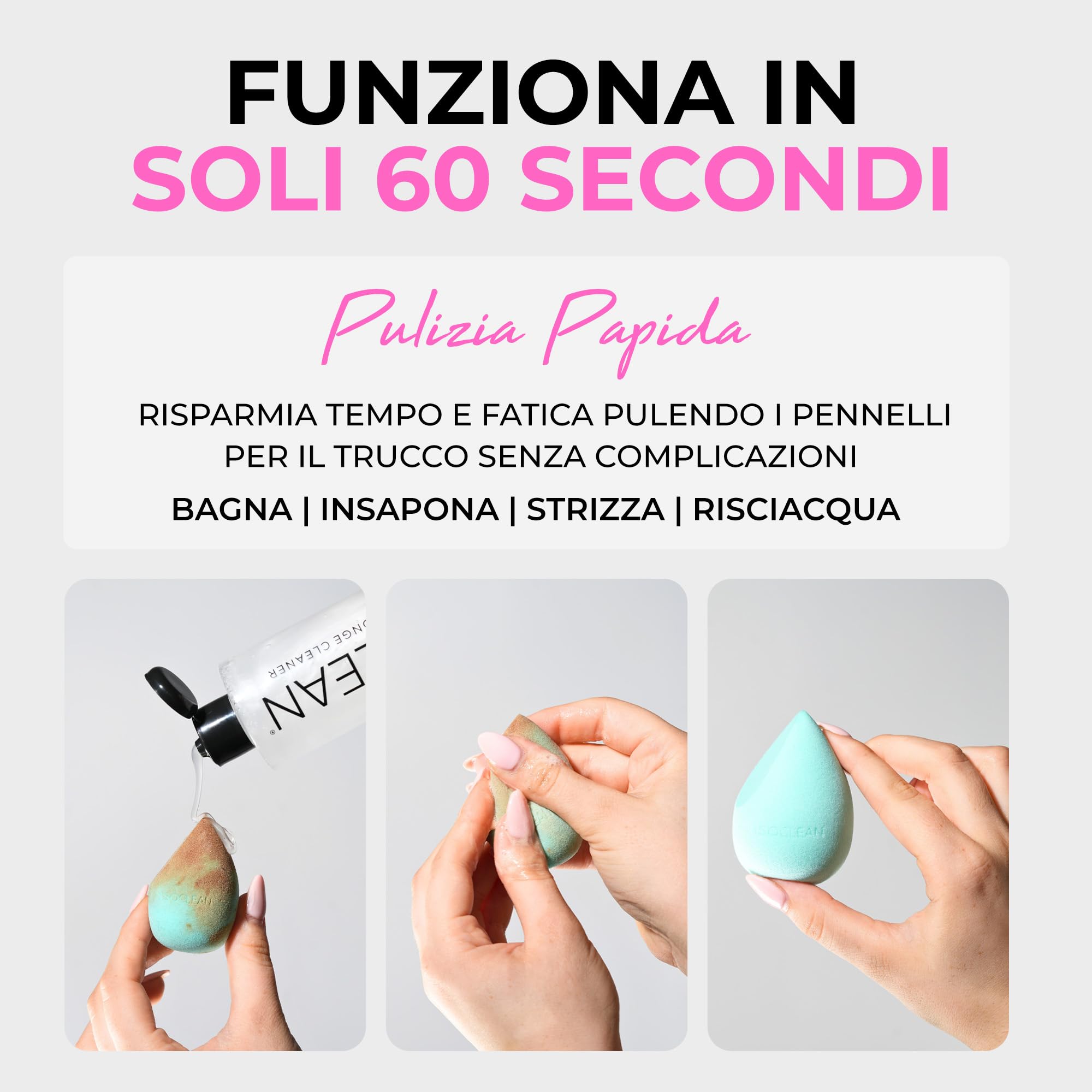 ISOCLEAN Detergente per spugne cosmetiche - Rimuove il trucco da spugne e applicatori - Lava e igienizza - Vegano - 275ml