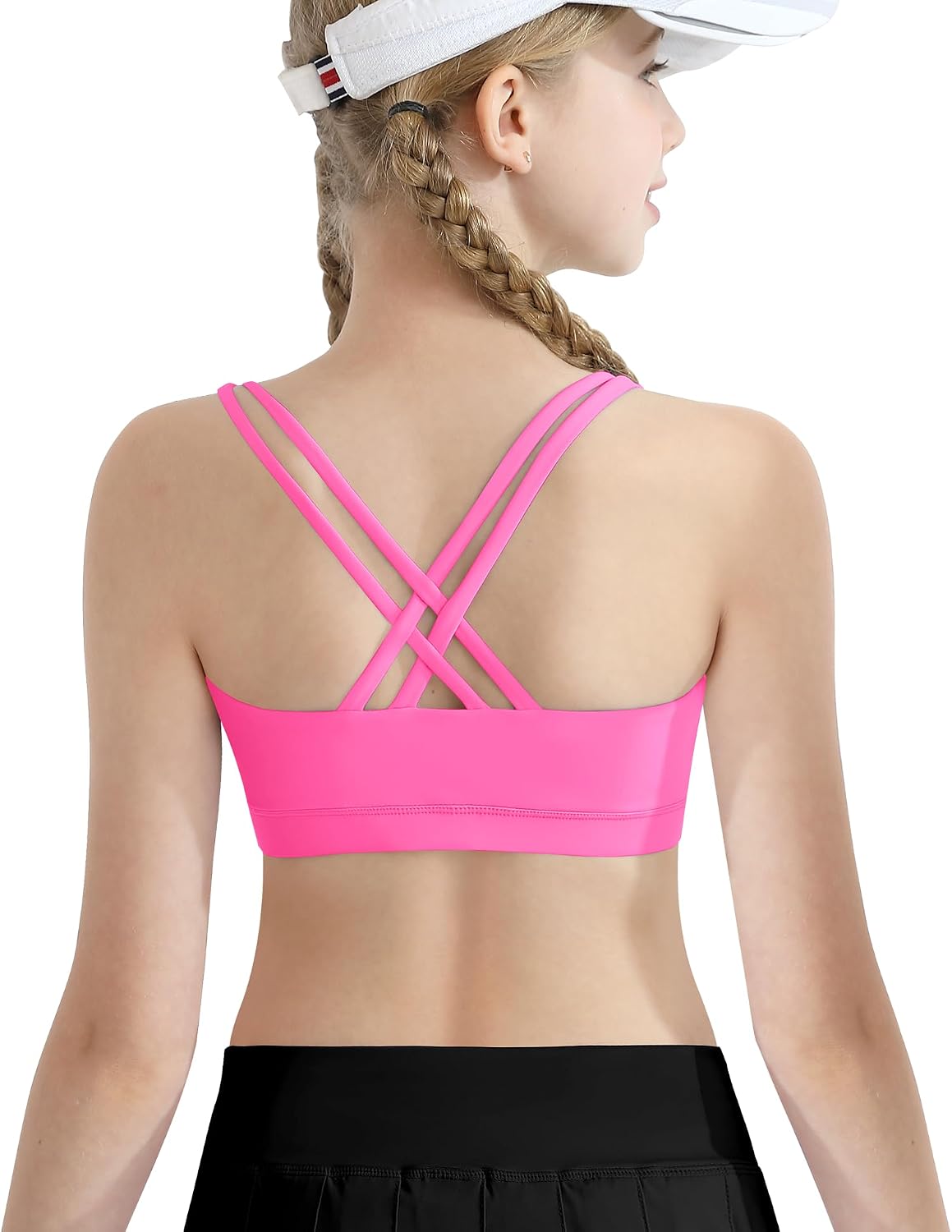 QooNoo Girls Training Bra Seamless Sport Bras for Teens Strappy Scoop Neck Yoga Crop Top Dance Kids Teens
