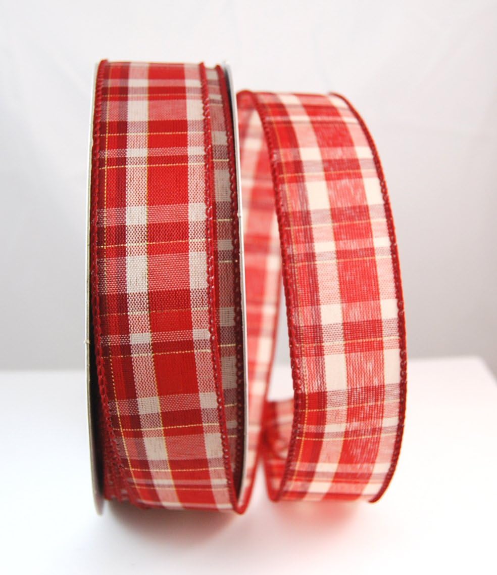 Reliant Ribbon Plaid Prime Value Wired Edge Ribbon, 1-1/2 Inch X 50 Yards, Red