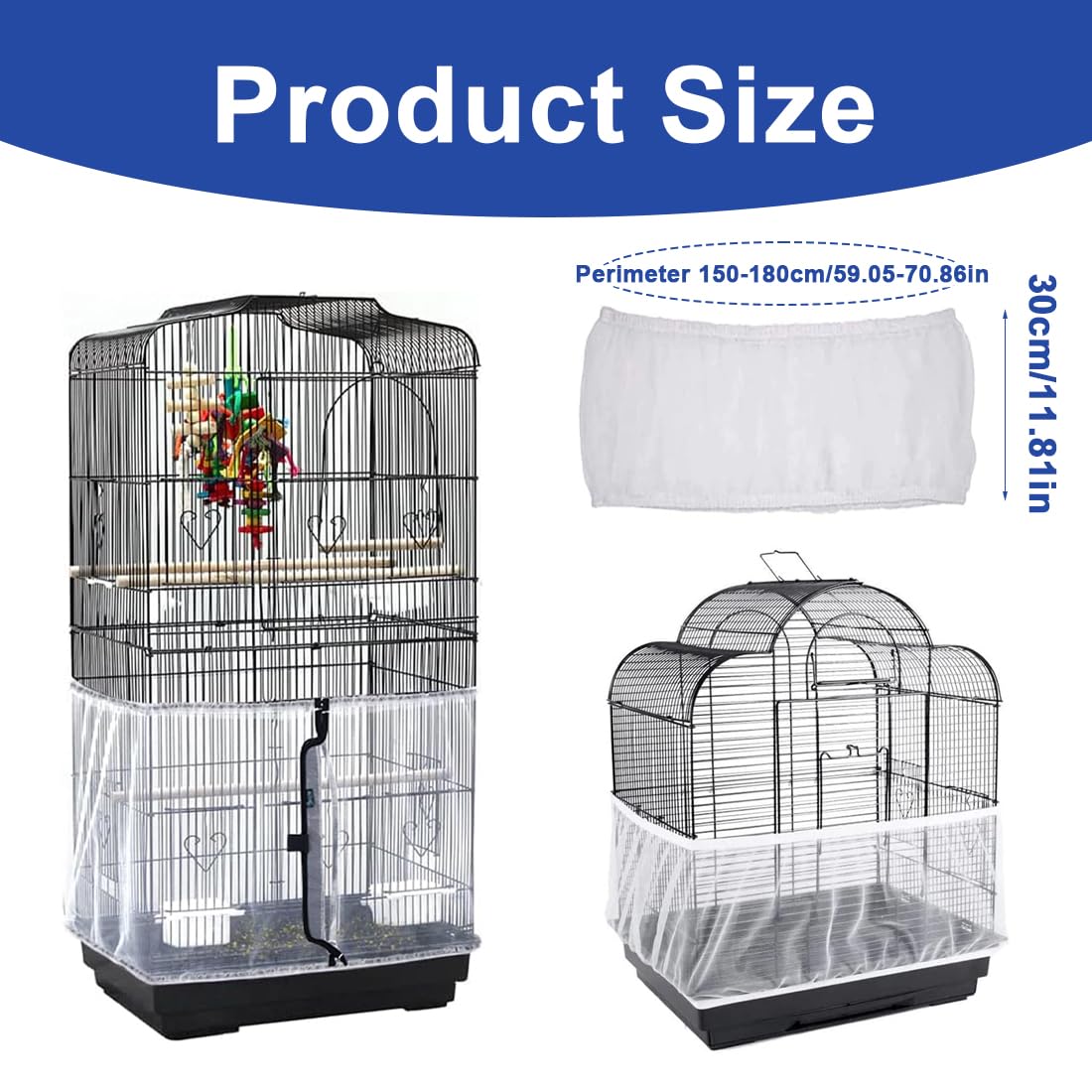 Couverture de Cage à Oiseaux, Housse de Protection en Maille, Ajustable Attrape Graine, Ventilé est Antipoussière, Housses Anti Graine pour Cages à Oiseaux, blanc, Réglable 150-180cm