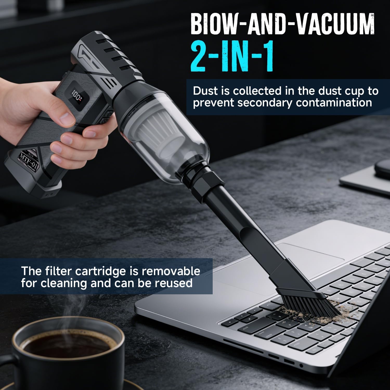 MTOX Compressed air Duster, 150000RPM Cordless Air Duster with,with LED，Dust Blower for for Keyboard,PCs,Outdoors,Snow,Leaves,Car Cleaning (2*Replaceable Batteries)