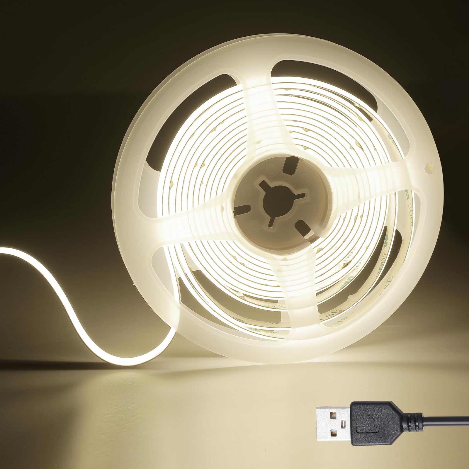 SIRYYUI USB LED Light Strip, 5V Strip Light 1.5M Dotless COB Light 480LEDs 4000K Natural White