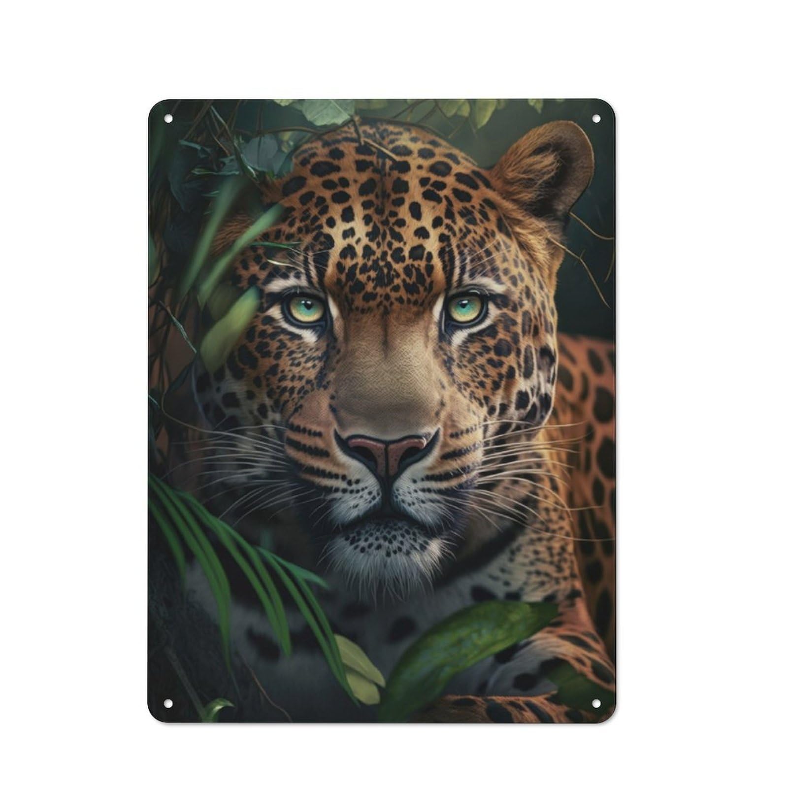 Junmoney Leopard Generative Ai Vintage Metal Plaque 40X30cm Featuring For Home Bar Wall, A Metal Wall Feature For Home Bars And Entertaining Spaces