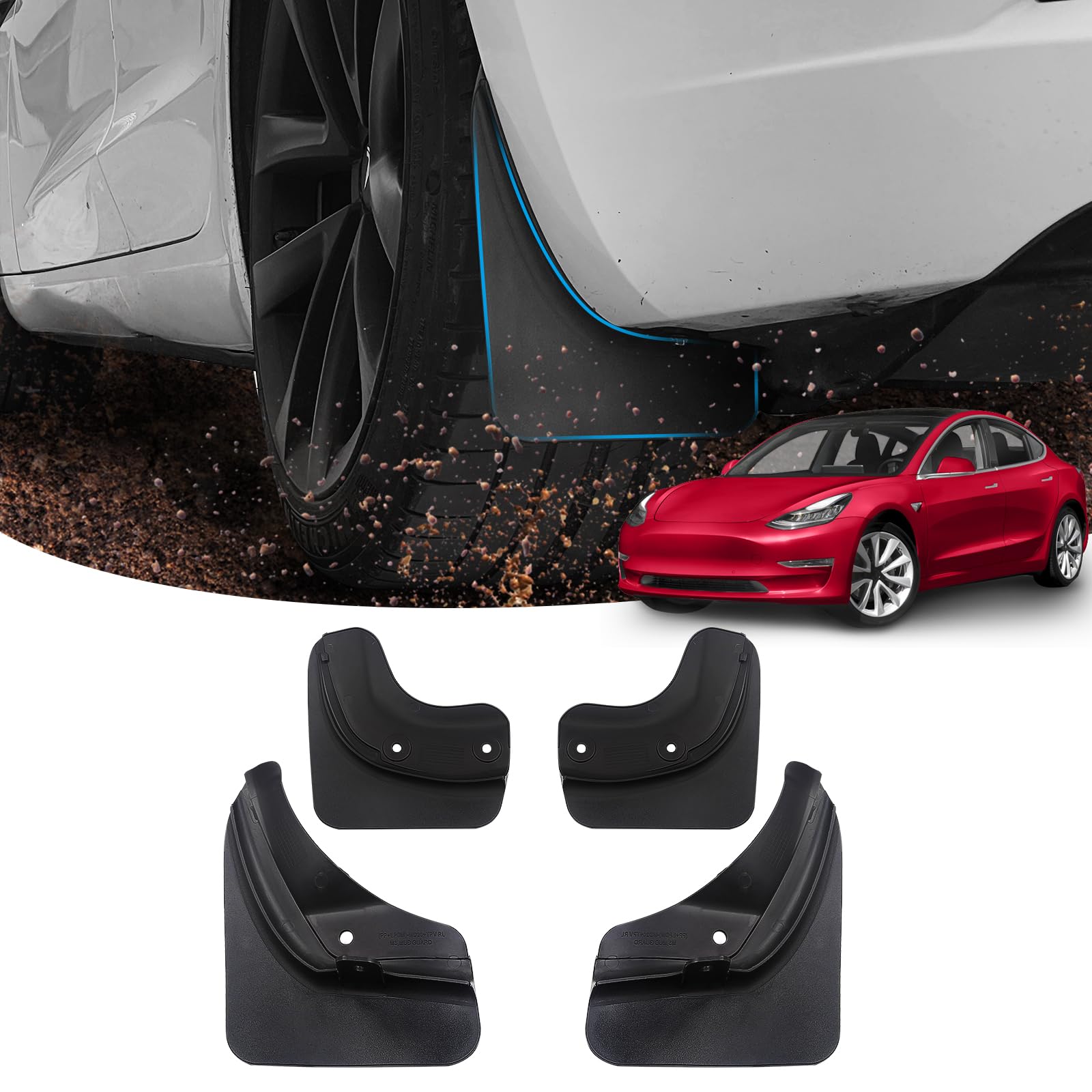 Photo 1 of D-Lumina Mud Flaps Splash Guards for 2017-2024 Tesla Model 3 Accessories, Fenders Mudguards No Drilling Required Tire Protector Mudflaps for Tesla Model 3 Exterior Accessories, Black (Set of 4) Model 3 2017-2024