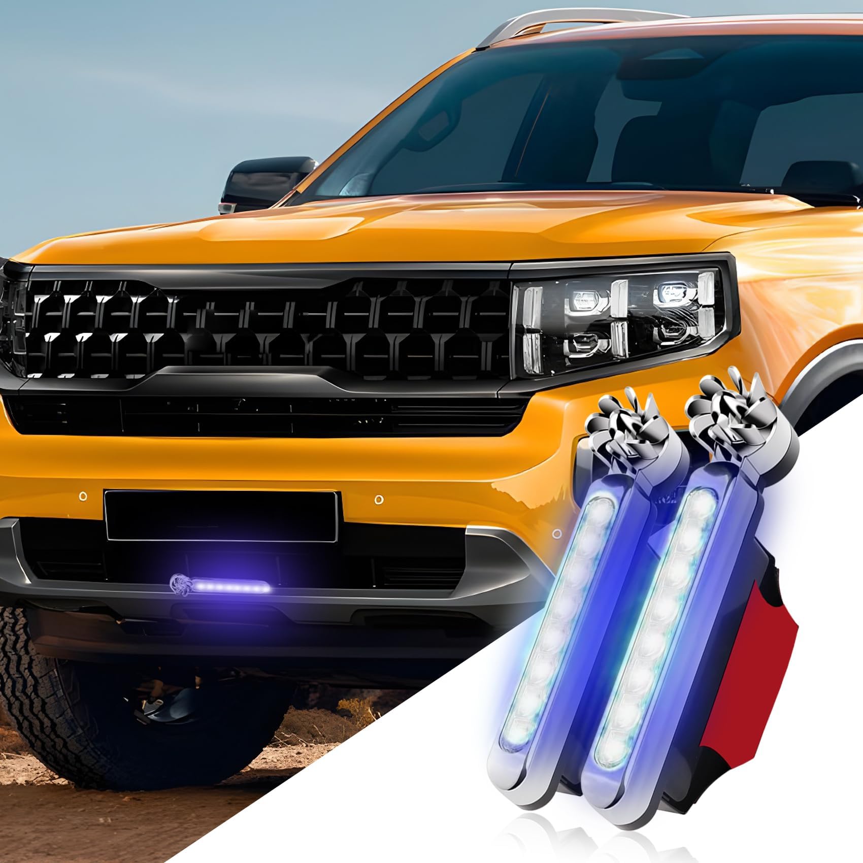 2 Pcs LED Wind Powered Vehicle Lights, Car Lamp No Need External Power Supply, Waterproof Car Wind Energy Daytime Light, Auto LED Daytime Running Lights for General Purpose Vehicle (Blue)