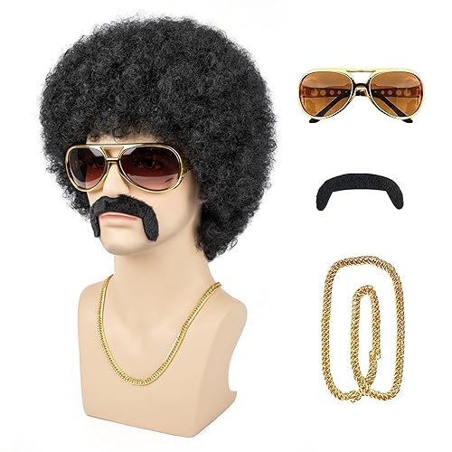 Peluca afro para hombre peluca corta y rizada negra de los años 70 para hombres pelucas de discoteca de cabello sintético esponjoso natural para