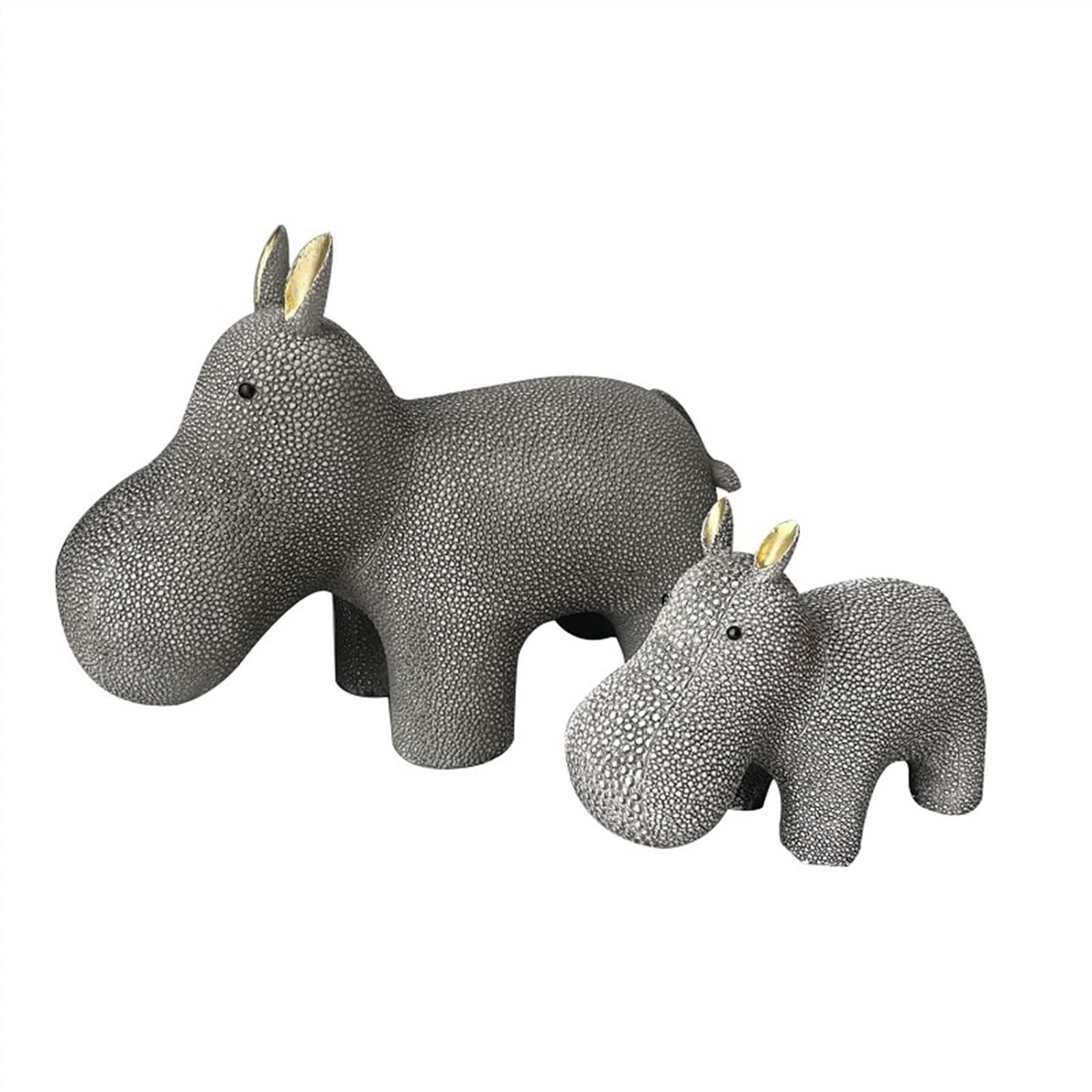 Statues décoratives Hippopotame Père et Fils en résine dorée