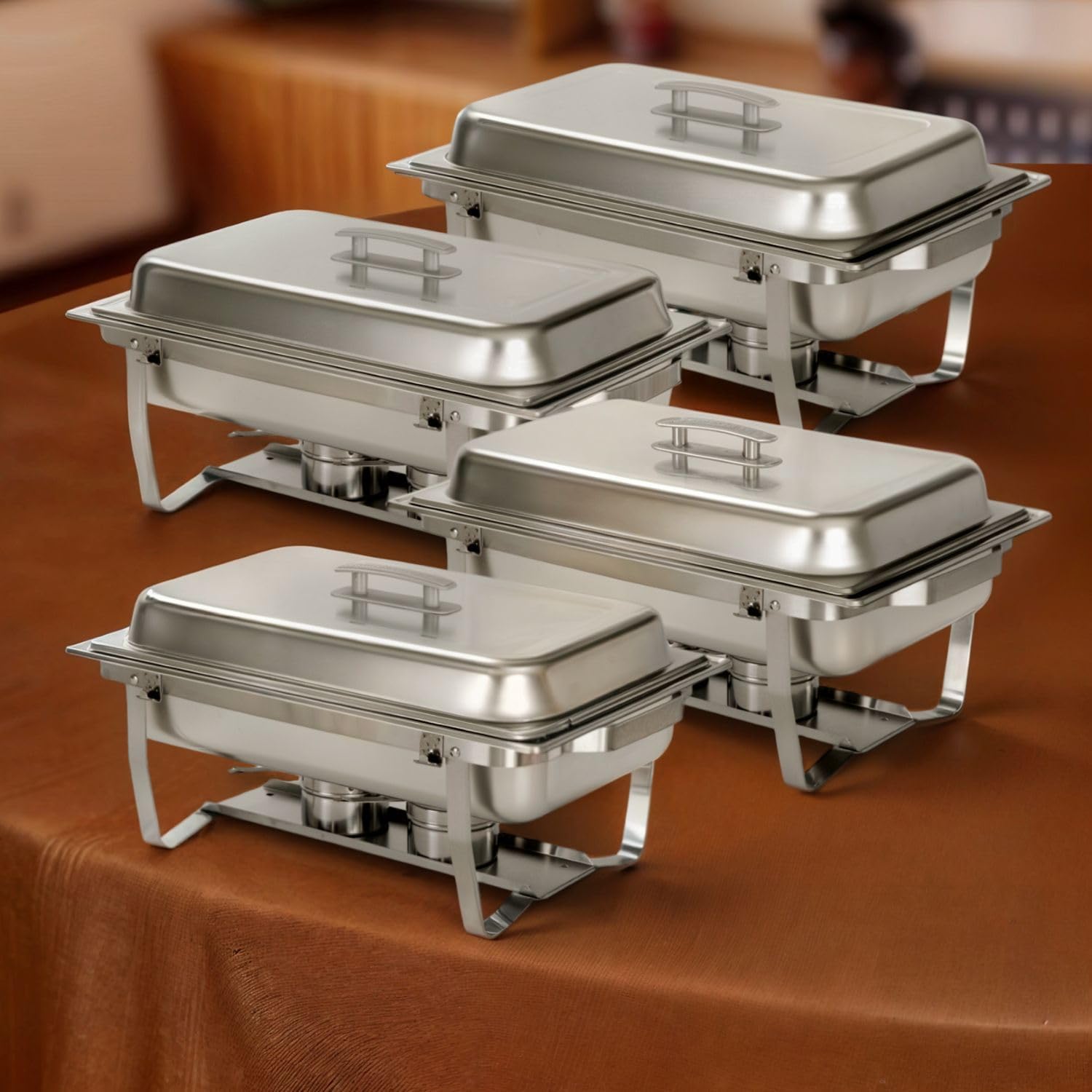 4 Pack 9.5QT Chafing Dish Full Set – Stainless Steel Catering Chafer with Lids, Pans & Fuel Holders – Buffet Food Warmers for Parties, Events & Weddings (Rolled Edges) 4 Pack - 9.5QT Rolled Edge