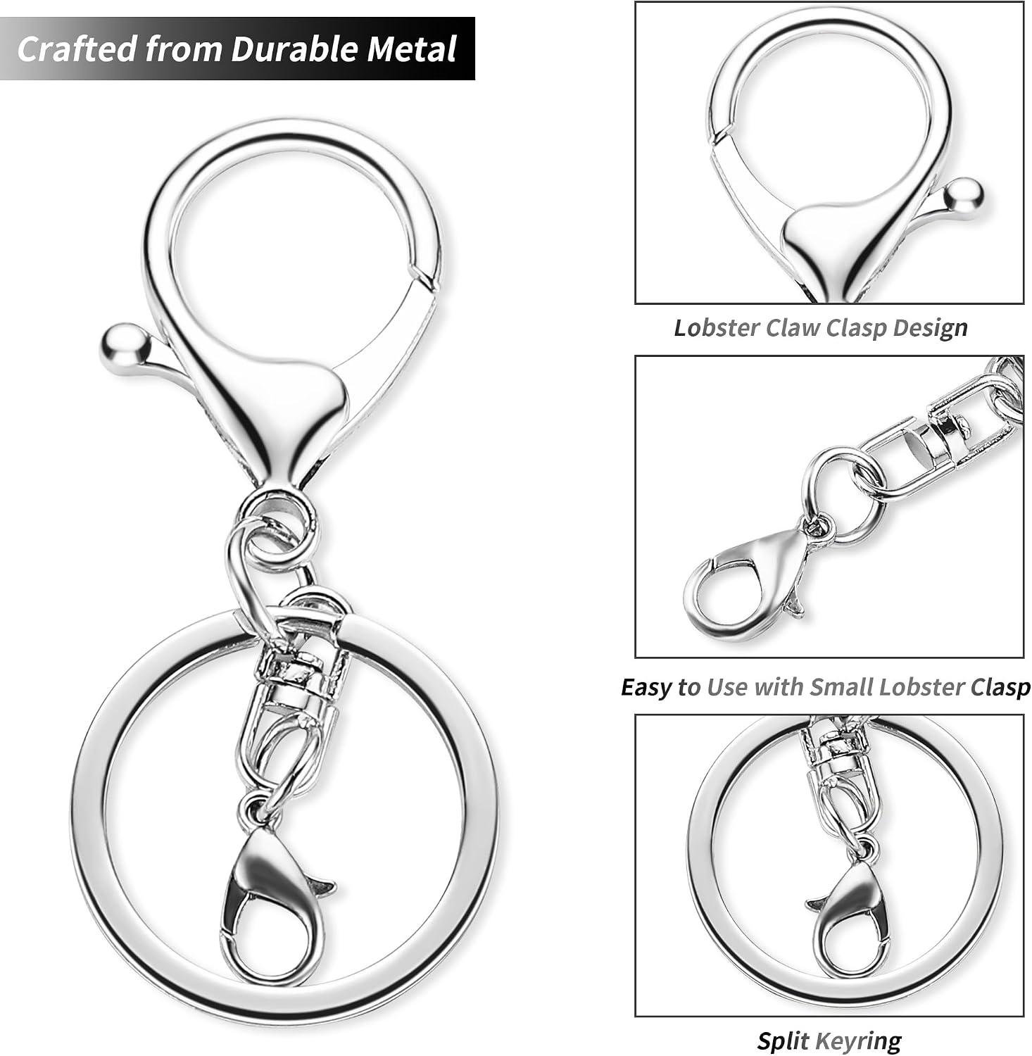 Gkeygo 10 Pack a Set Metal Lobster Claw Clasps and Key Rings, Key Chain Accessories, Keychain Making kit for Keys, Art Crafts, Jewelry Making, Silver image 4