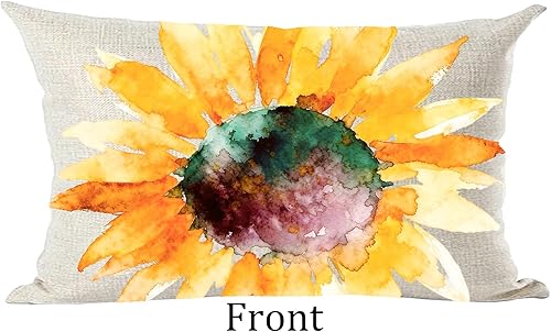 Miniatura 2 de Ramirar Funda de almohada lumbar decorativa de verano con diseño de acuarela al óleo de acuarela naranja girasol para el hogar, sala de estar, cama,