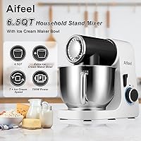 Vista 6 de Aifeel Stand Mixer, 6.5QT Mixer with Ice Cream Maker Attachments, Kitchen Electric Mixer Multifunctional Bread Dough Mixer with Dough Hook,Whisk &