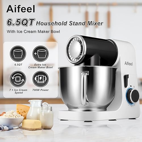 Miniatura 6 de Aifeel Batidora de pie, batidora de 6.5 cuartos con accesorios para hacer helados, mezclador eléctrico de cocina, mezclador multifuncional para masa