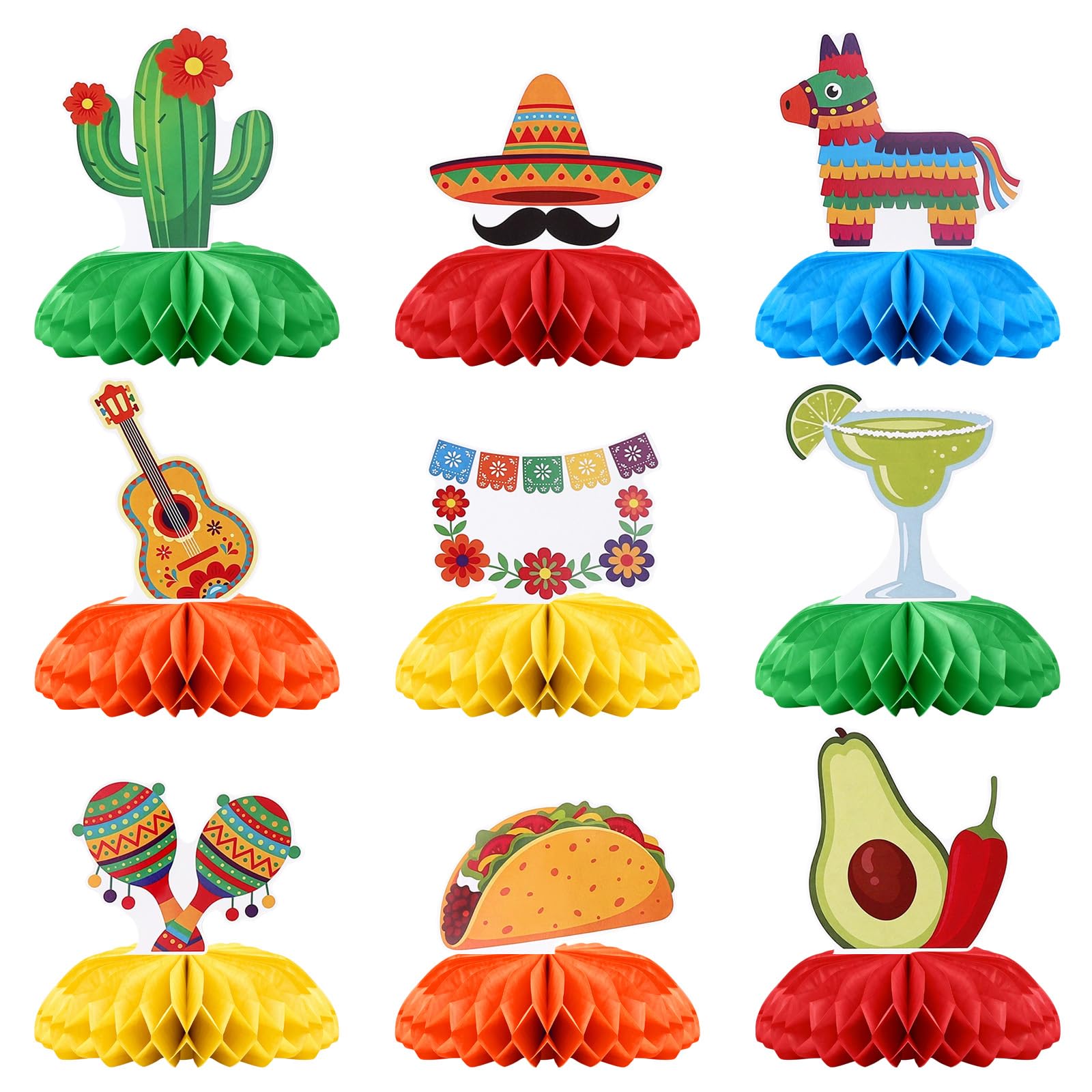 9PCS Fiesta Mexican Themed Party Honeycomb Centerpieces Table Decorations