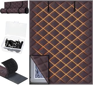 Fanfanwin 1 Pcs 63 x 47 Inches Window Insulation Curtain Kit Winter Thermal Window Cover with Fastener Oxford Cloth 2 Layer Thick Cotton Filled Loop Strips Insulation Kit for Keeping Warm (Brown)