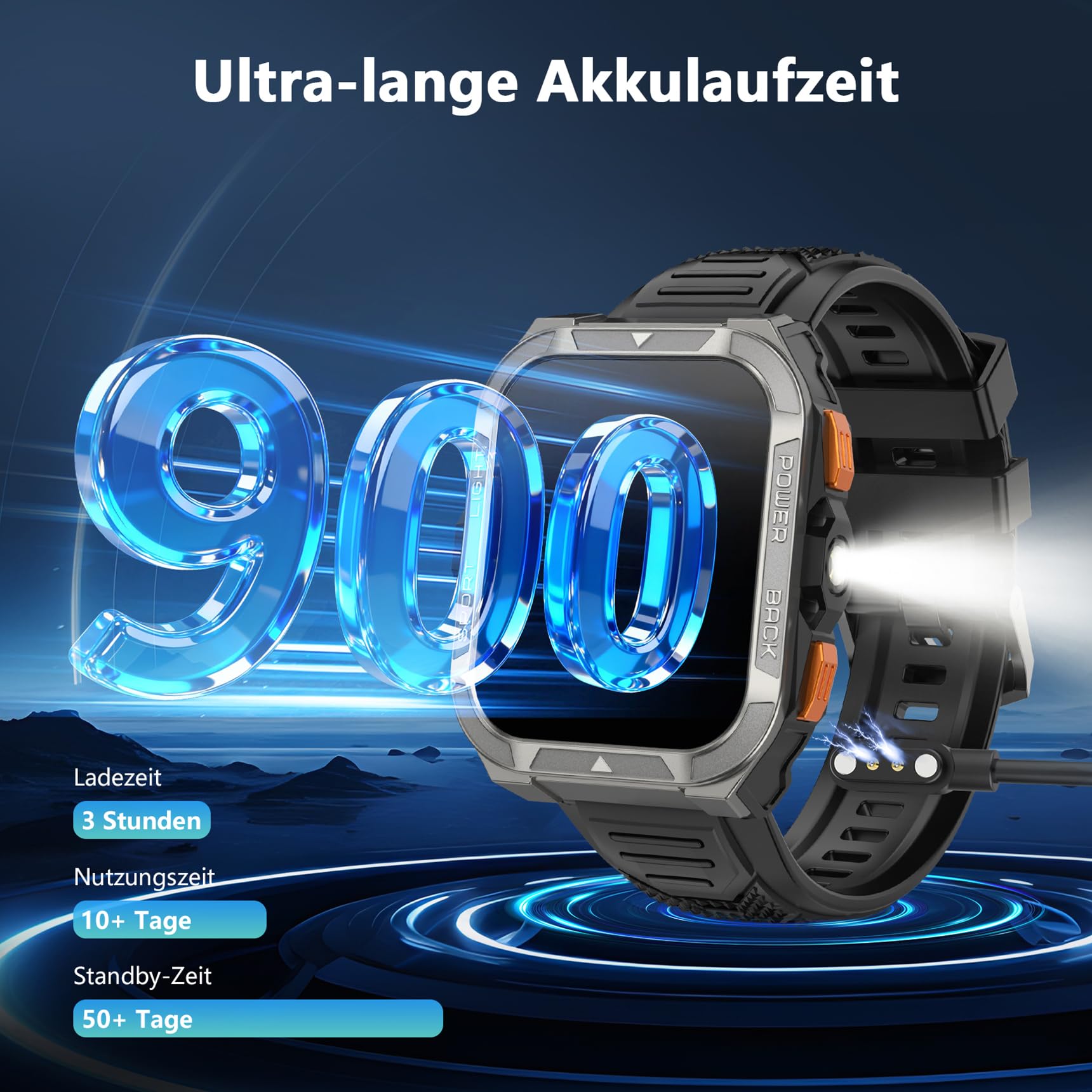 Blackview Smartwatch Herren mit integriertem GPS & Kompass, Bluetooth-Anrufe, 900 mAh Akku, Sportuhr mit Schrittzähler, Fitnessuhr, 110+ Sportmodi, Gesundheits und Schlafmonitor, Uhr für Android iOS