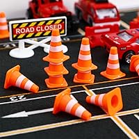 Vista 6 de jojofuny Mini conos de tráfico y señales de calle de carretera, construcción educativa, juego de barricadas de tráfico para niños, juguete cognitivo