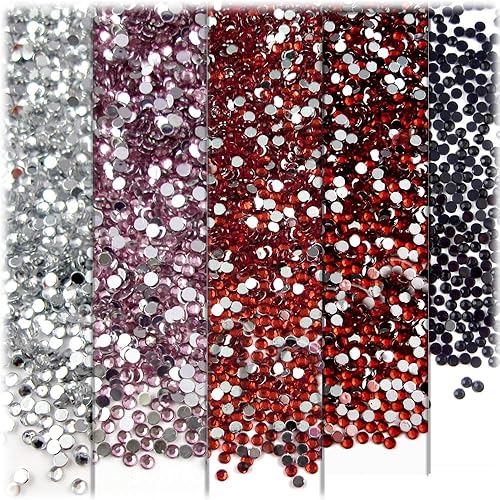 Miniatura 3 de The Crafts Outlet 2,500 diamantes de imitación redondos de 0.079 pulgadas para uñas, parte trasera plana, rojo rubí