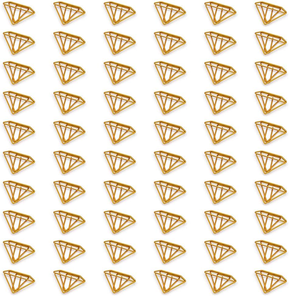 60pcs Small Yellow Paperclips Diamond Shape Paperclip Set Bookmark Clips for Office School Home