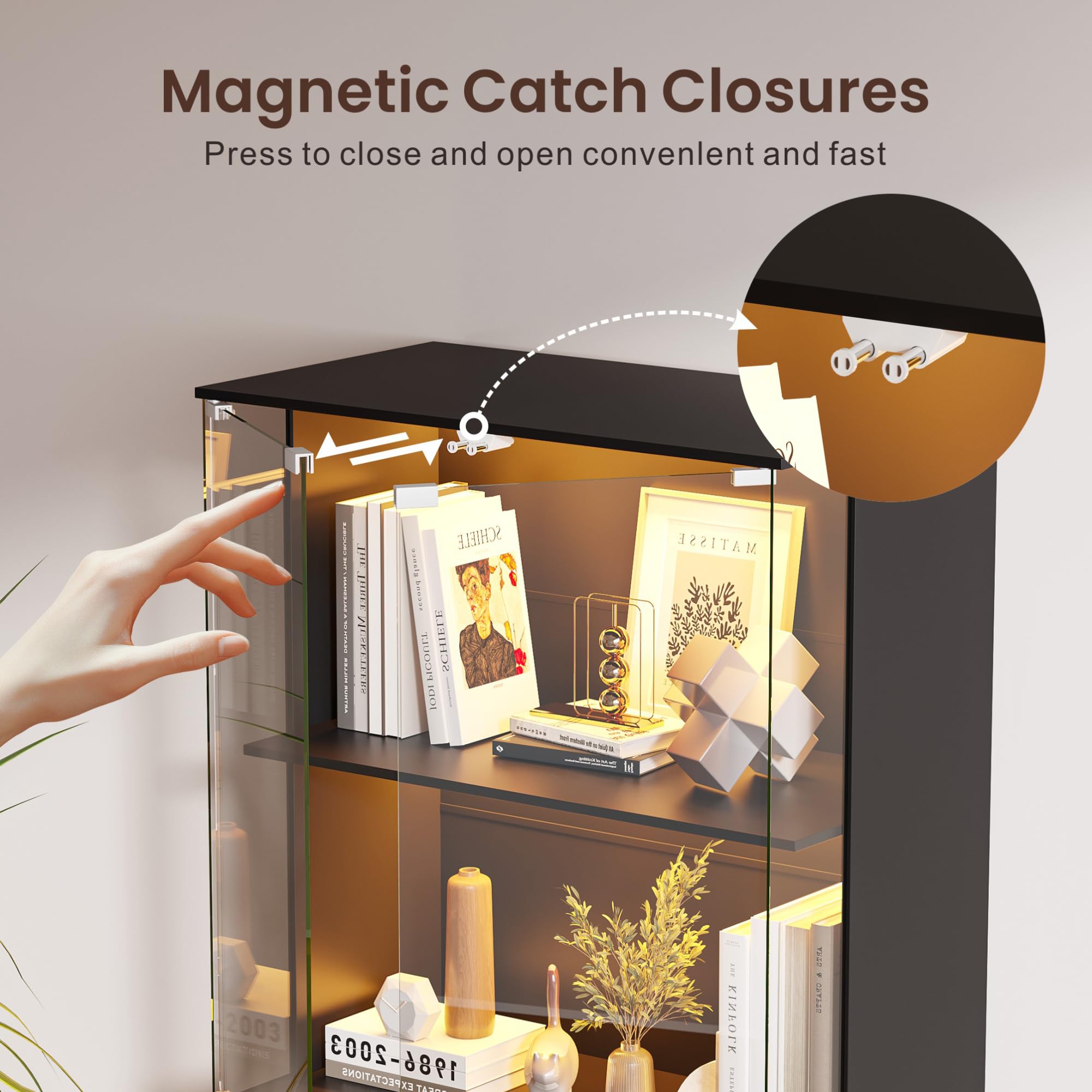 Gurexl 168 CM Vitrina de Cristal con LED luz y Sensor de Movimiento,Vitrinas de 4 Niveles para Colecciones con Puerta de Cristal con Cerradura,Curio Vitrina para Sala de Estar,Coleccionables,Negro