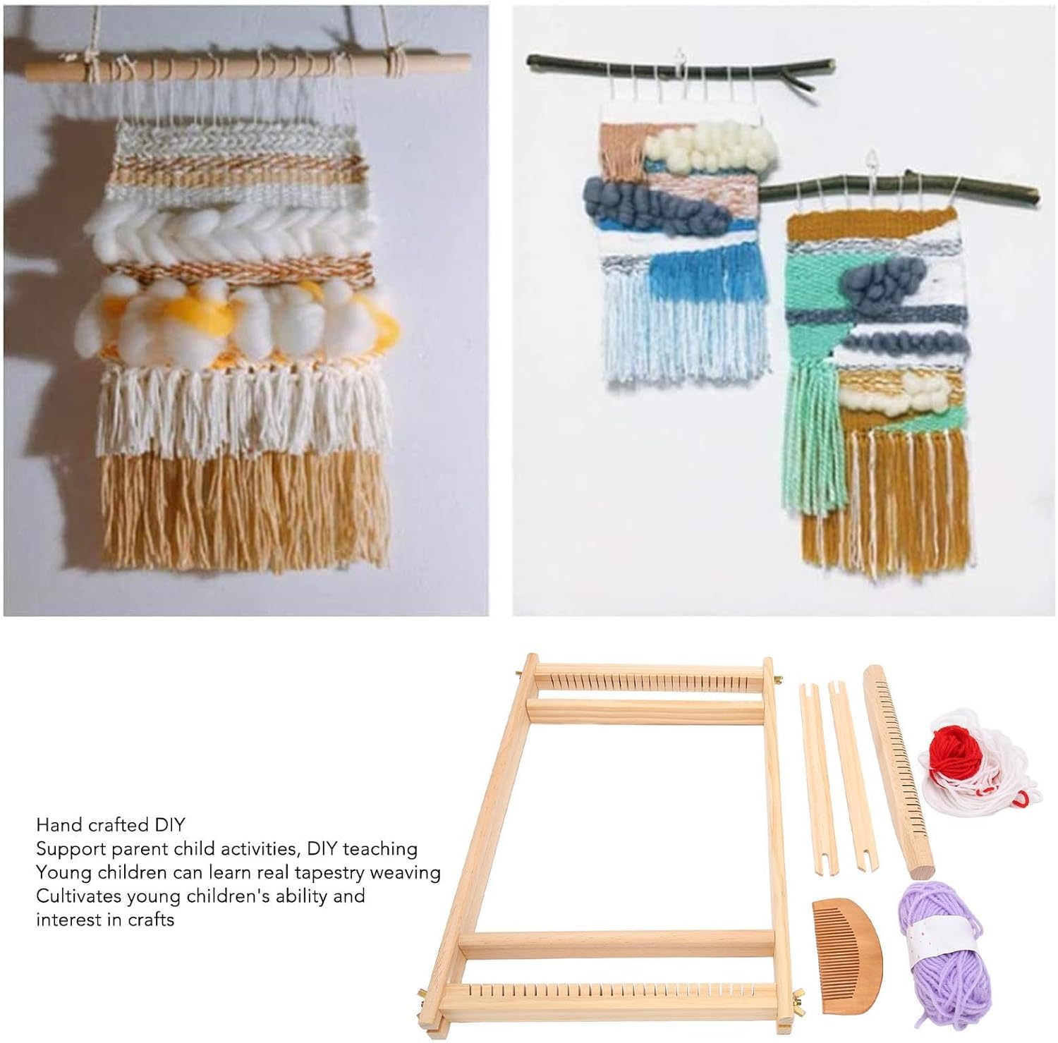 Pssopp Weaving Kit, Large Frame Multi Craft Hand Crafted Wooden Weaving for Kids