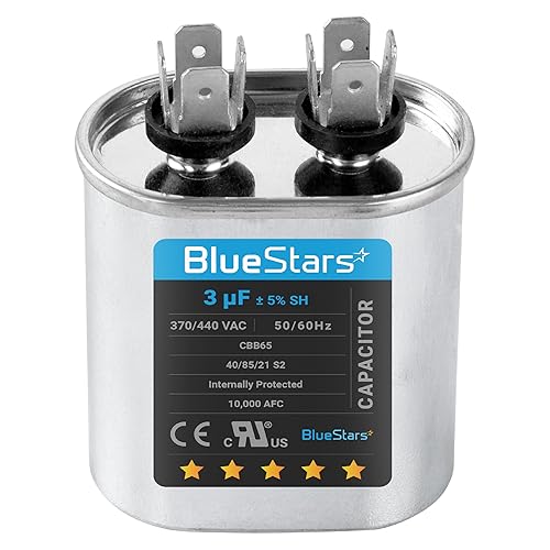 Blue Stars - Repuesto de condensador de arranque ovalado 3 µF/MFD ± 5% 370/440 VCA 50/60 Hz eléctrico, para aire acond. central, bomba de calor,