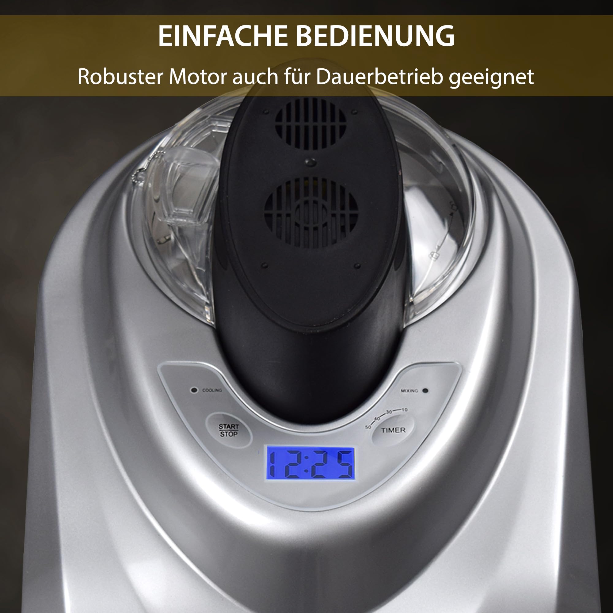 Gino Gelati Eismaschine mit Kompressor Zentoria Eiscreme Maschine Eisbereiter, 1 Liter Kapazität. 180 Watt, Edelstahl, Silbernes Design, leichte Reinigung