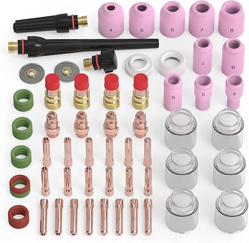 Miniatura 2 de TOOLIOM 71 piezas Kit de accesorios para antorcha de soldadura TIG, lente de gas gruesa, copa de vidrio, copa de cerámica, kit de tapa trasera para