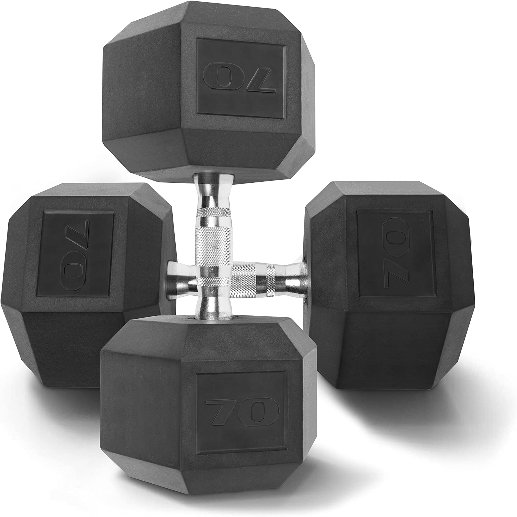 Rubber Coated Solid Steel Cast-Iron Pair Dumbbells, Rubber Hex Dumbbells, Hex Weights Dumbbells for Muscle Toning, Full Body Workout, Home Gym Dumbbells, Pair