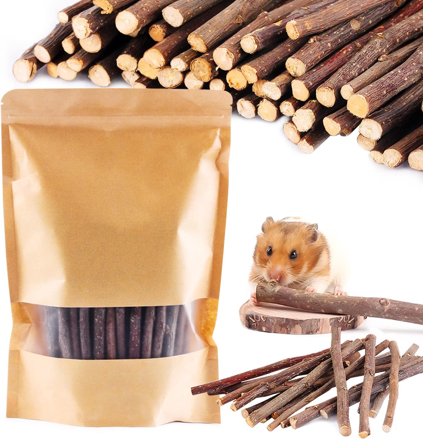 JIAYOU Apple Sticks Pet Chew Toy 300g, Organic Wood Sticks Small Animal Treats, for Guinea Pig Rabbit Hamster Chinchilla Natural Tree…