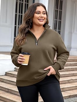 Chulianyouhuo Womens Plus Size Half Zip Pullover Long Sleeve