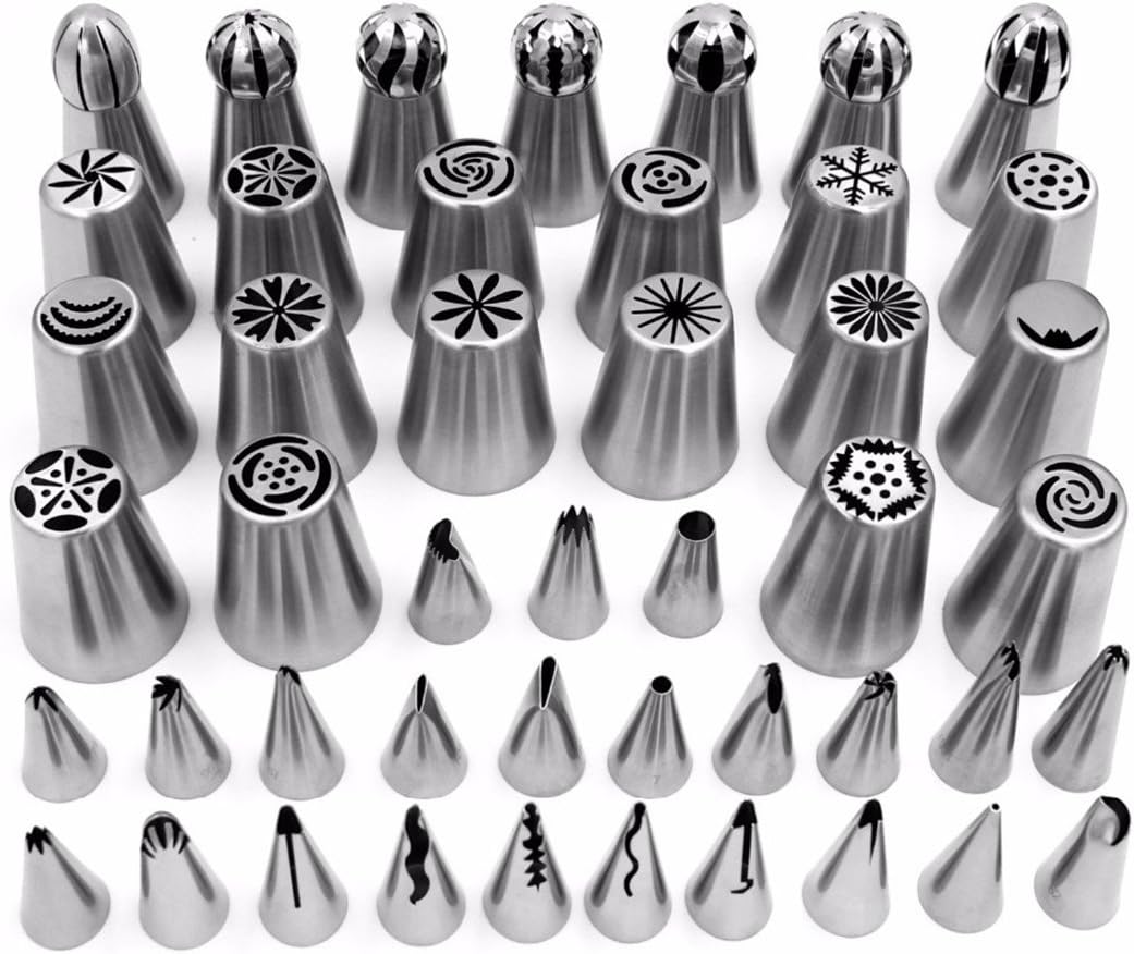 Stainless Steel Cake Nozzles Russian Nozzle Pastry korean Icing Piping Nozzles Tips Cake Decorating Tools.(Pack of 46 pcs.)