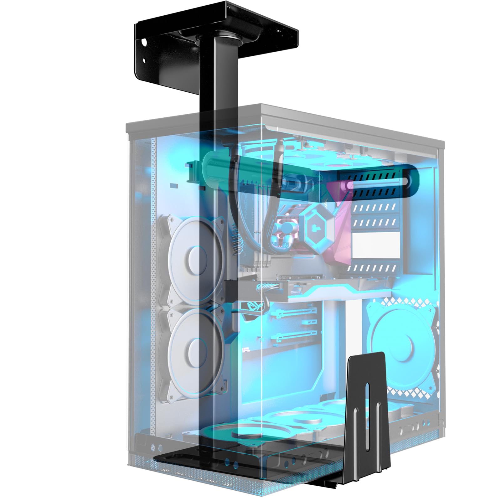 PC-Halterung unter Schreibtisch PC Wandhalterung für meisten Computergehäuse, Verstellbare Heavy Duty Computergehäuse-Halterung, 360° Drehbar, Hervorragende Luftzirkulation, bis 30 KG, Schwarz