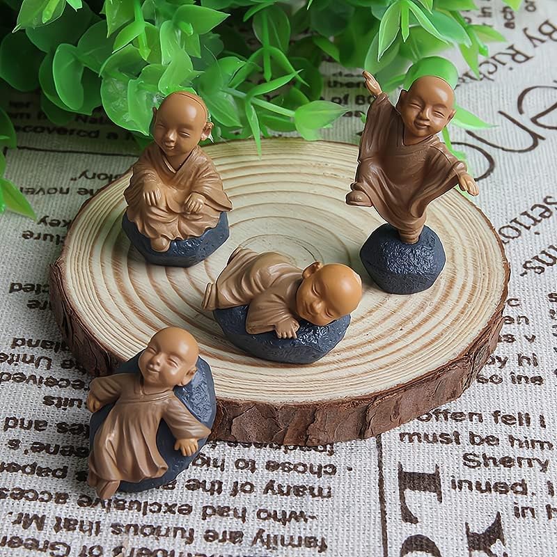 Miniatura 2 de Ximimark 12 piezas de monjes budistas chinos en miniatura, bonsái, muebles de jardín, de resina, manualidades, decoración de jardín de hadas, 12