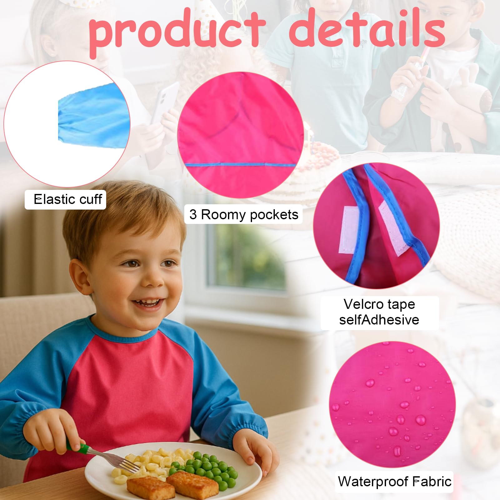 Dongnesi 6 Pack Childrens Aprons for Baking,Artist Costume Kids,Art Apron Kids For Age 2-5 Years Boys And Girls Play Apron,Kid s Aprons for Cooking Painting Baking (Yellow+Pink) - Image 3