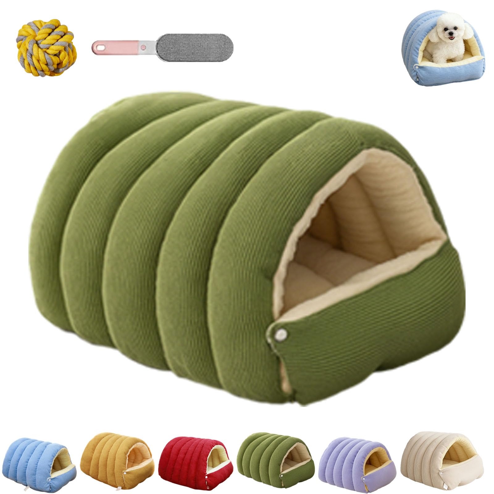 Removable and Washable Winter Closed-Off Cat Bed, Cozy Monster Cat Bed, Soft Plush Pet Nest Warm, Cats House Tent Beds in Indoor for Cats, Kittens And Small Dogs (Green, L - 57 * 37 * 28cm)
